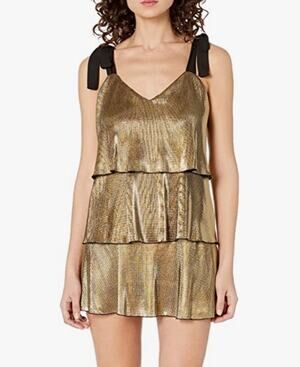 Show Me Your Mumu Gold Metallic Tiered Ruffle Mini Dress M NWT Party Saints